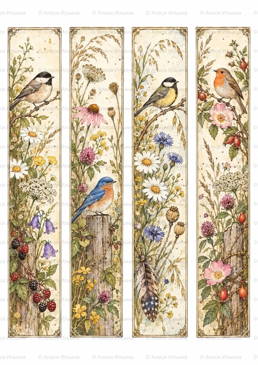 Bookmark collection — Wildflower Birds