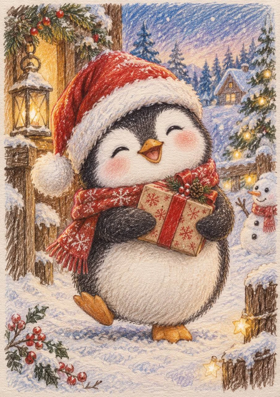 Penguin with a Christmas Gift