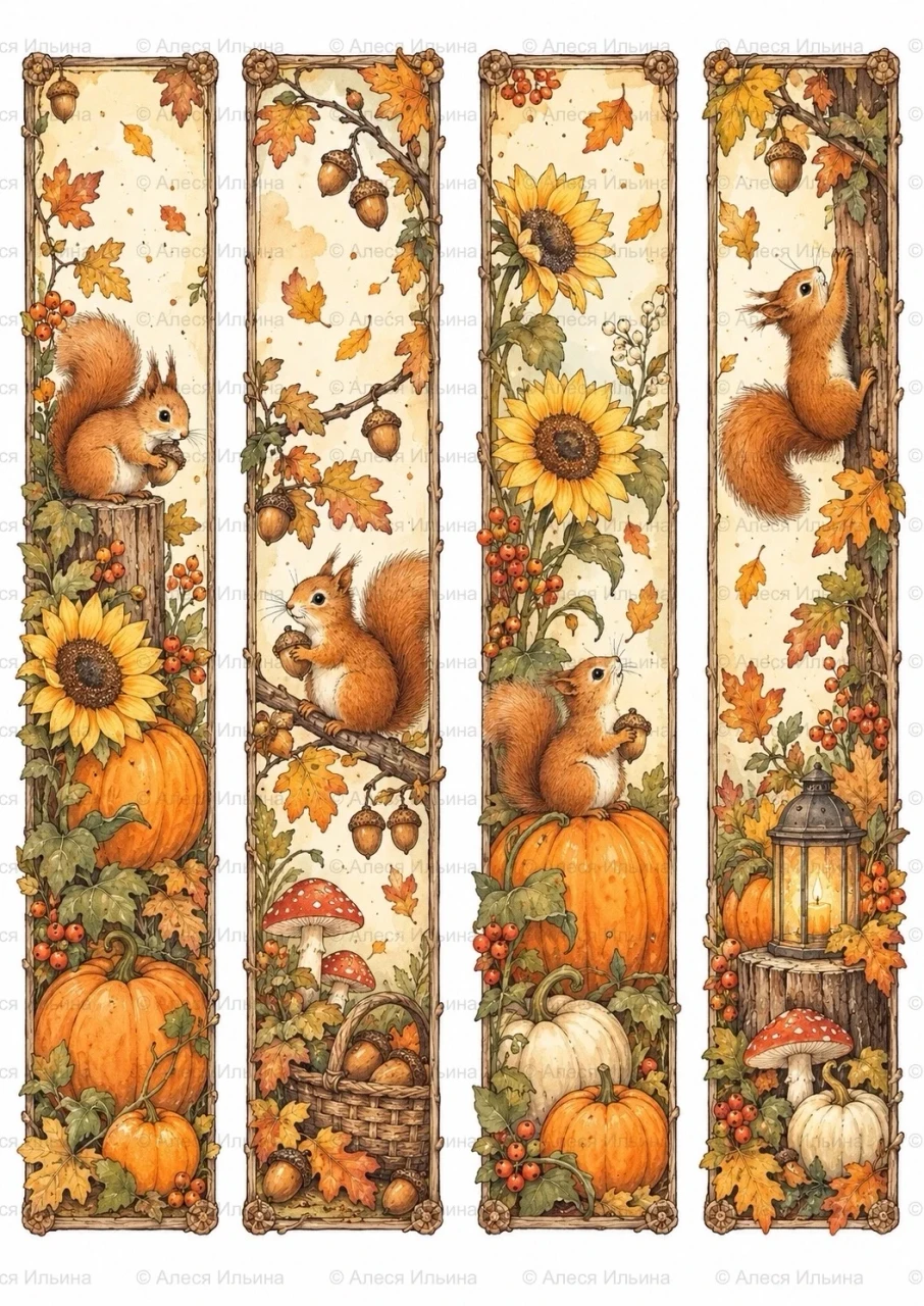 Bookmark collection — Autumn Squirrels