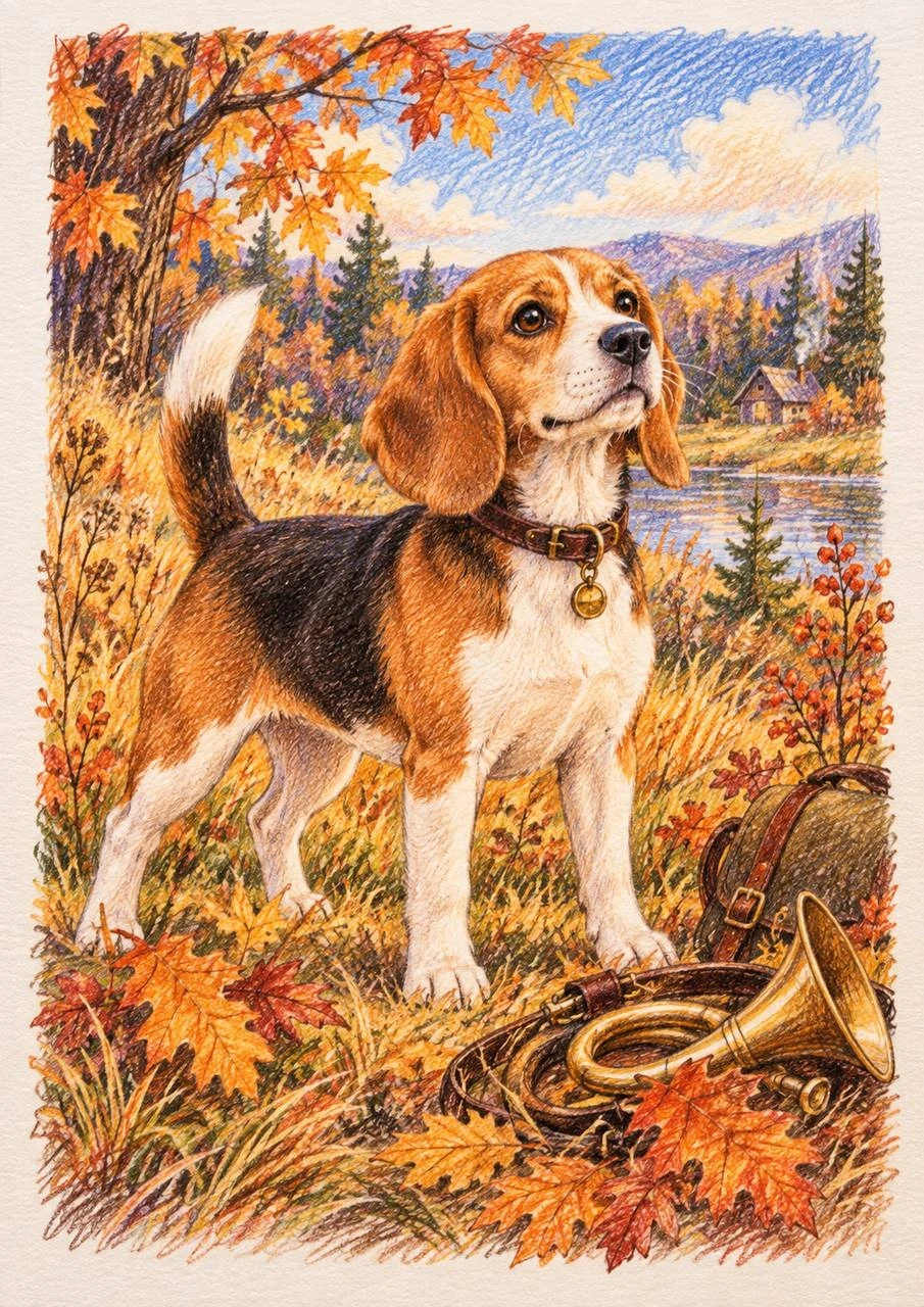 Beagle on an Autumn Walk
