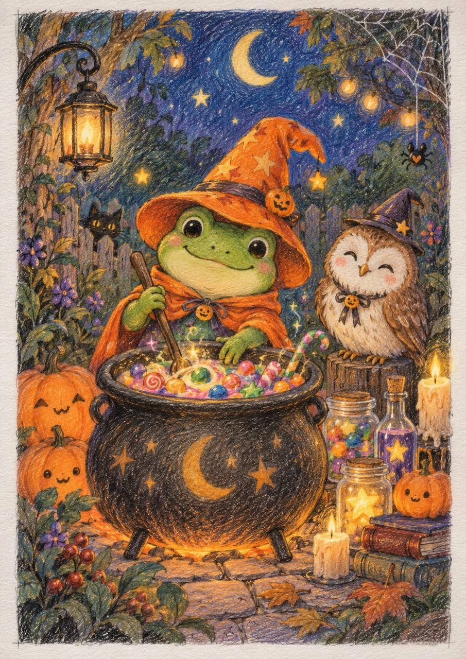 Frog Brewing a Magical Potion
