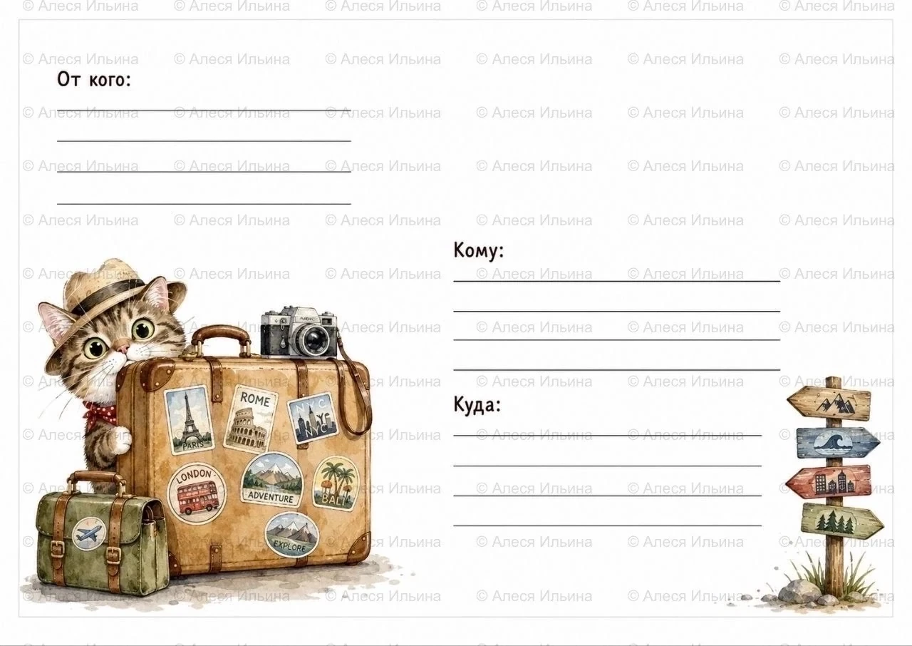 Postal envelope design — Travel Cat