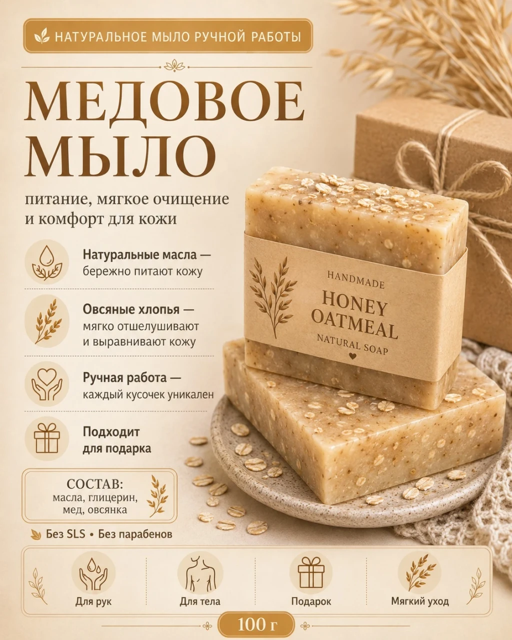 Product card design — Honey Oatmeal Soap — Product Card