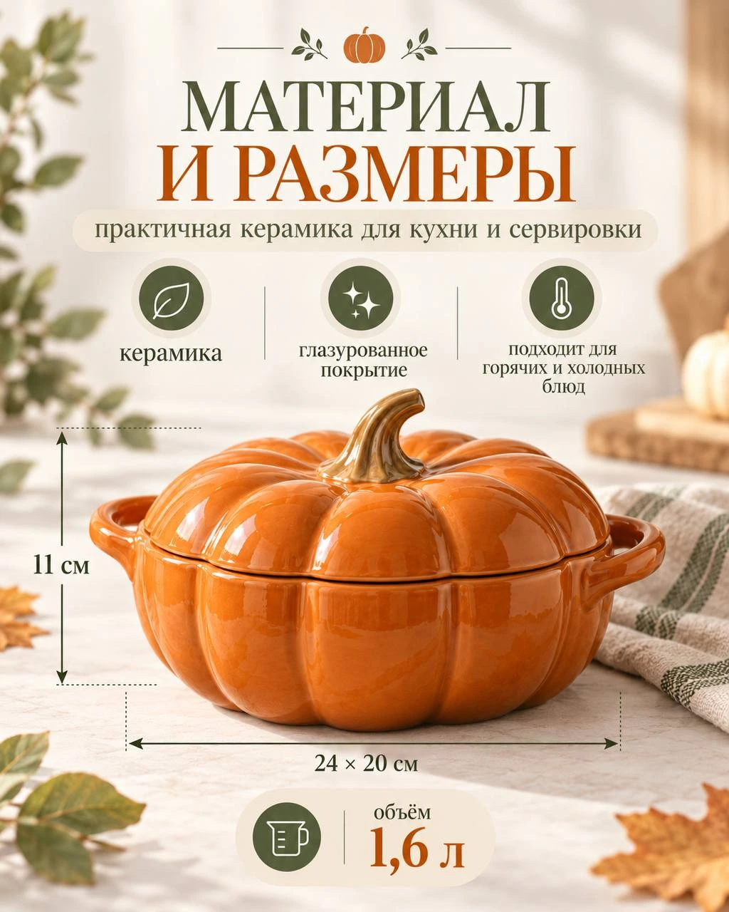 Ceramic Pumpkin Dish — Material and Dimensions