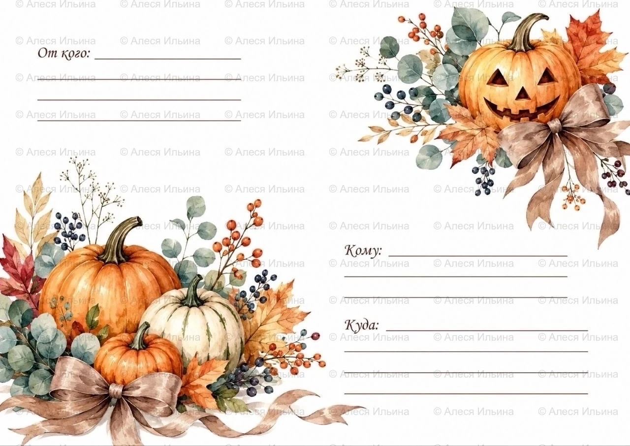 Postal envelope design — Autumn Pumpkin Bouquet