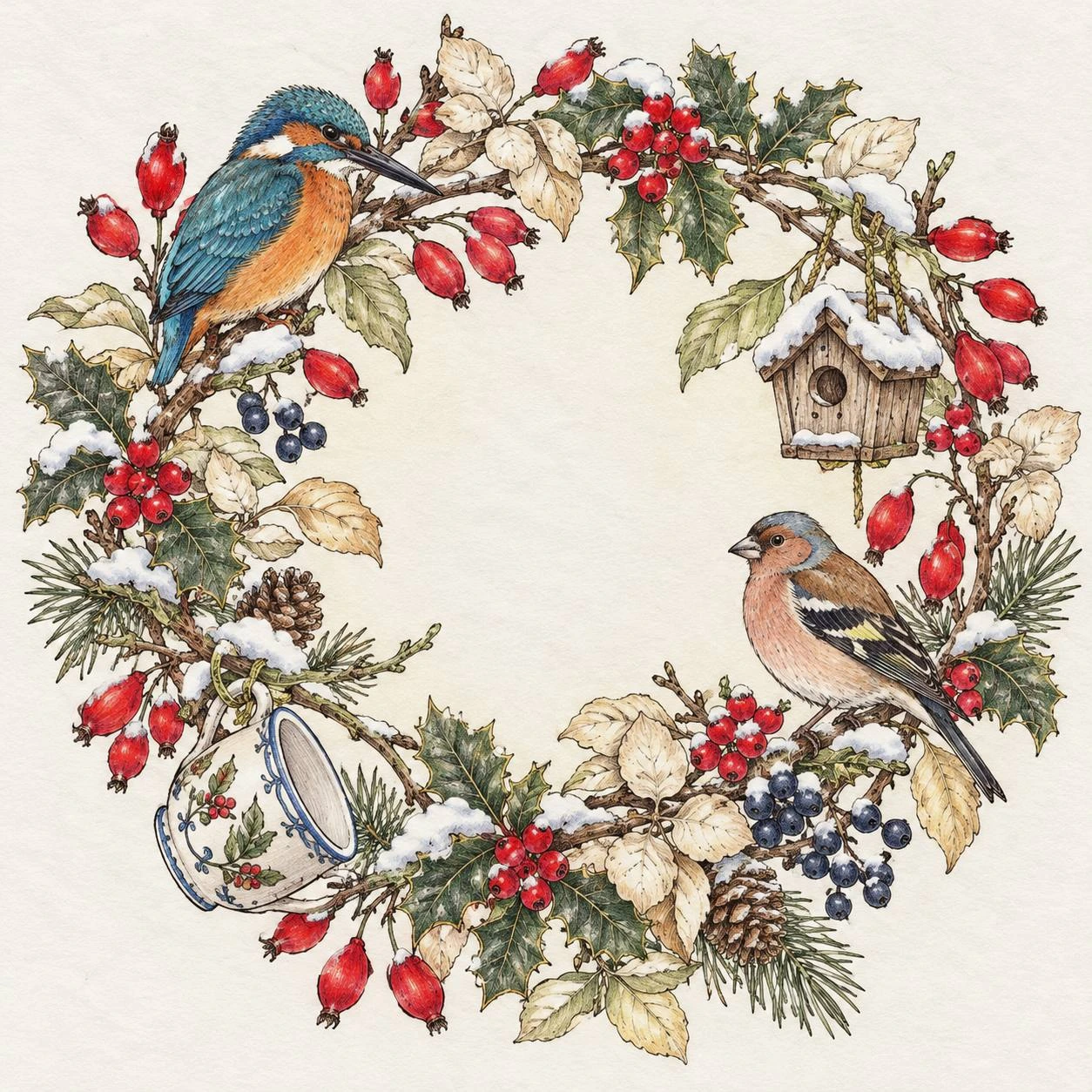 Winter Wreath with Birds