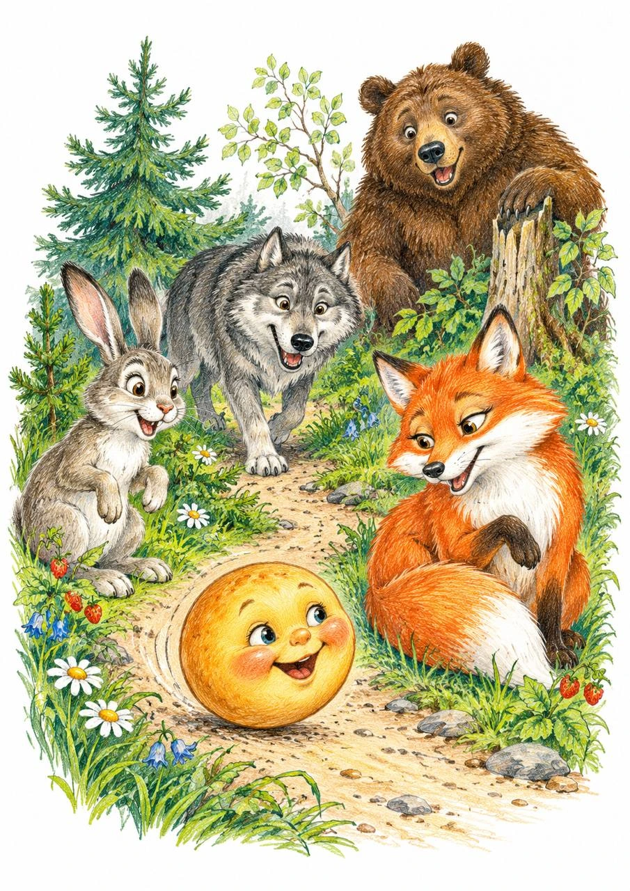 Kolobok and the Forest Animals