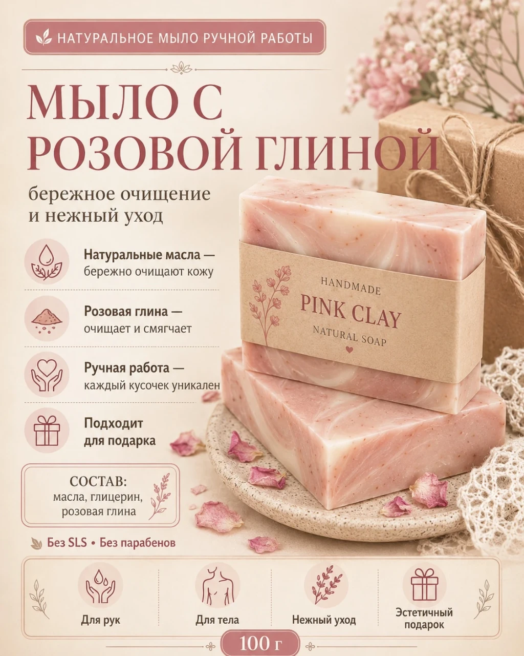 Product card design — Pink Clay Soap — Product Card