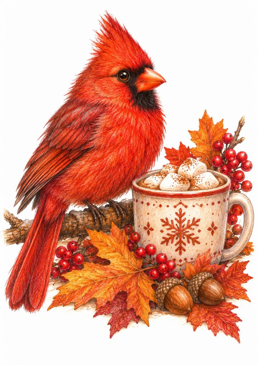 Red Cardinal and Hot Chocolate