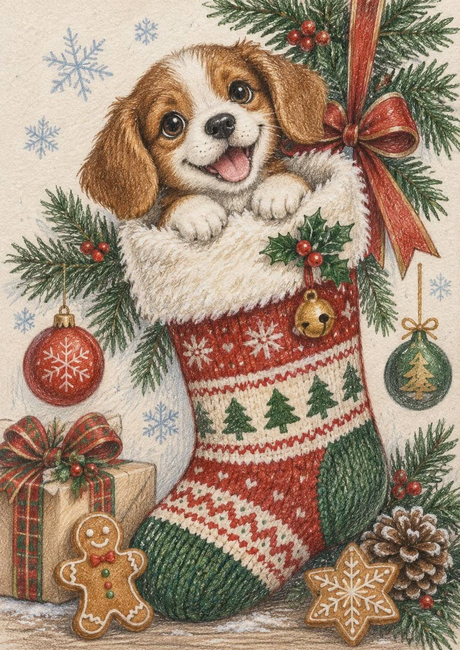 Puppy in a Christmas Stocking