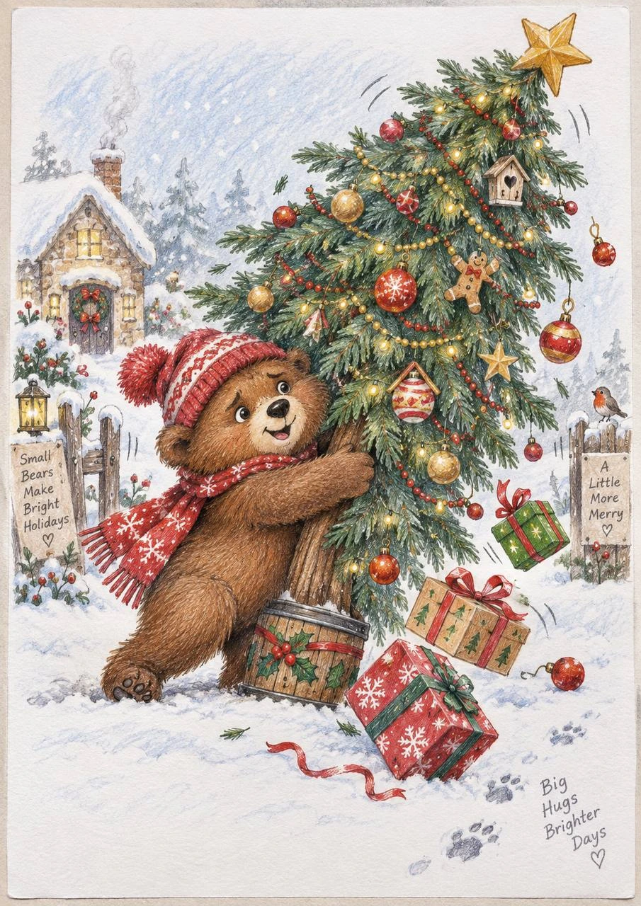 Little Bear Decorating the Christmas Tree