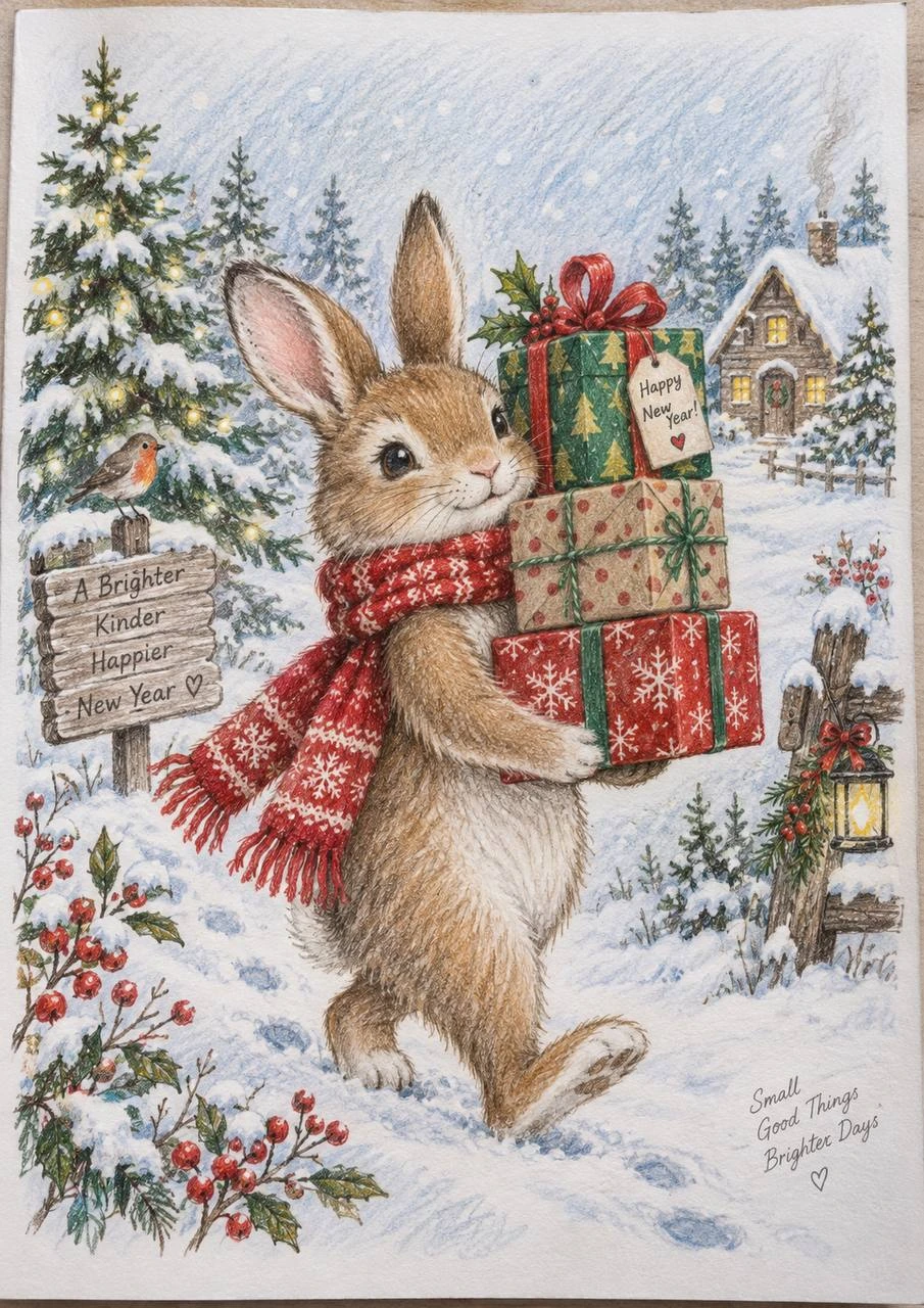 Bunny Carrying New Year Gifts