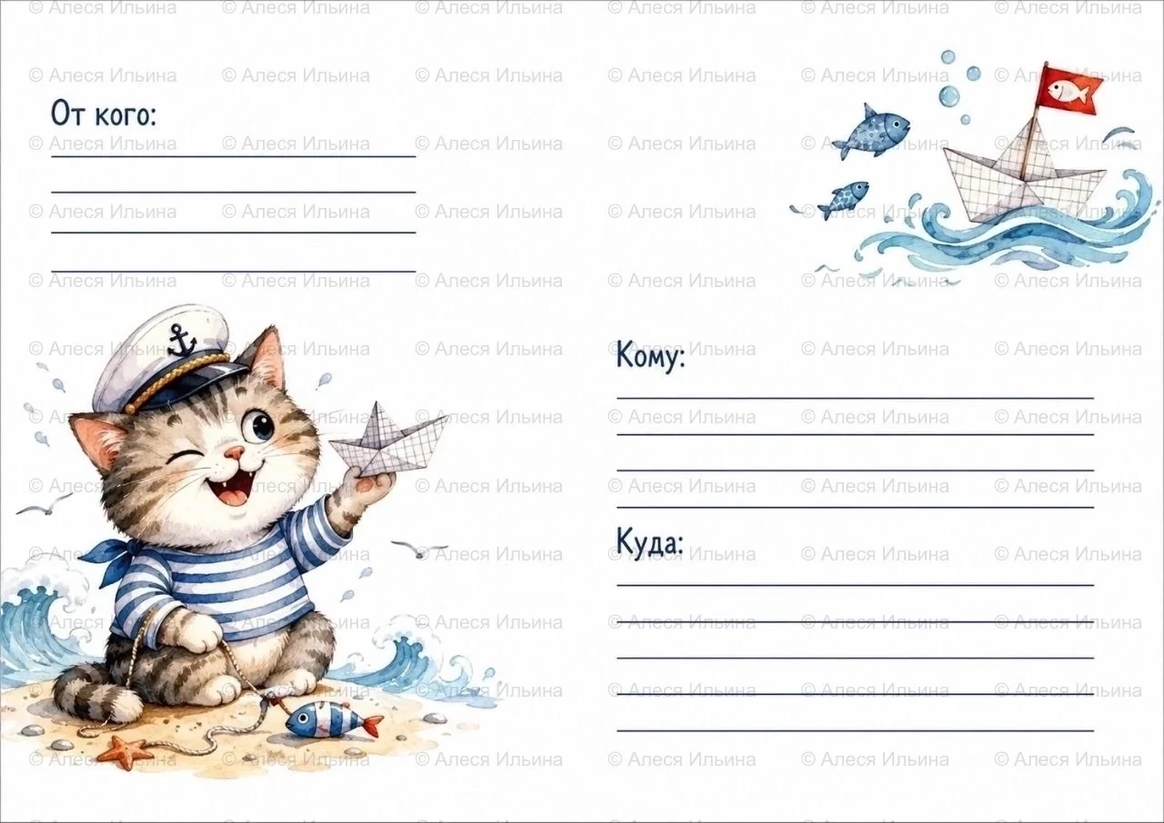 Postal envelope design — Sailor Cat