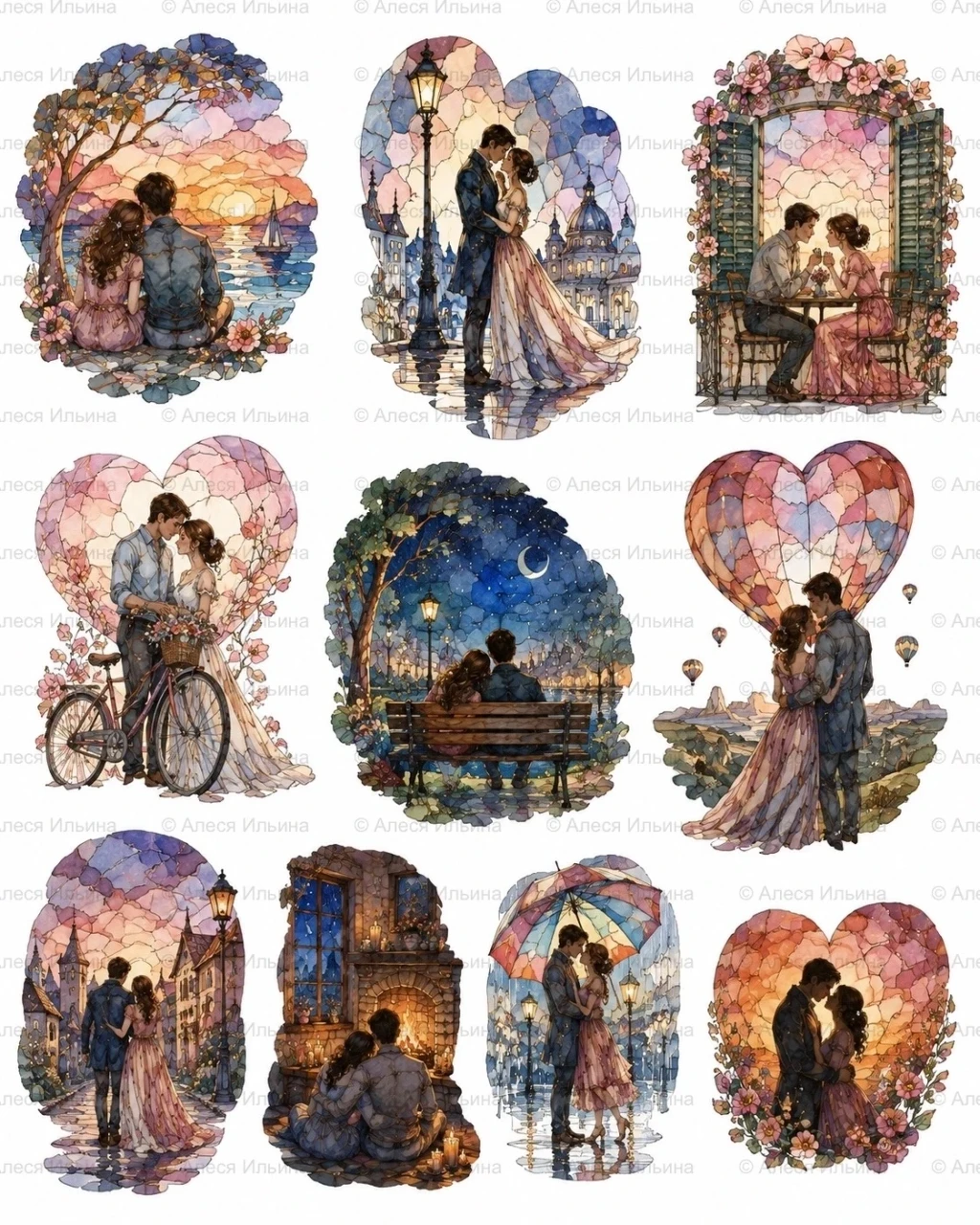 Sticker collection — Stained-Glass Romance
