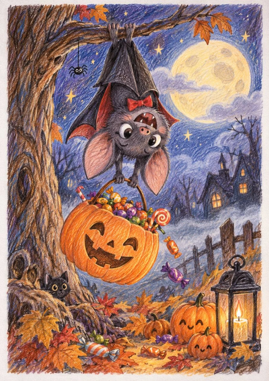 Bat and a Jack-o'-Lantern