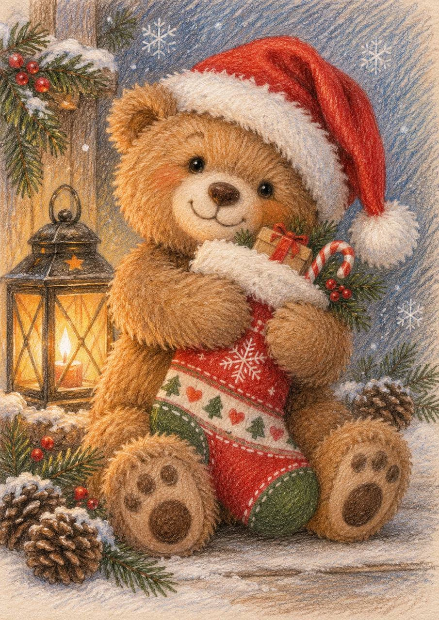 Bear with a Stocking by the Lantern
