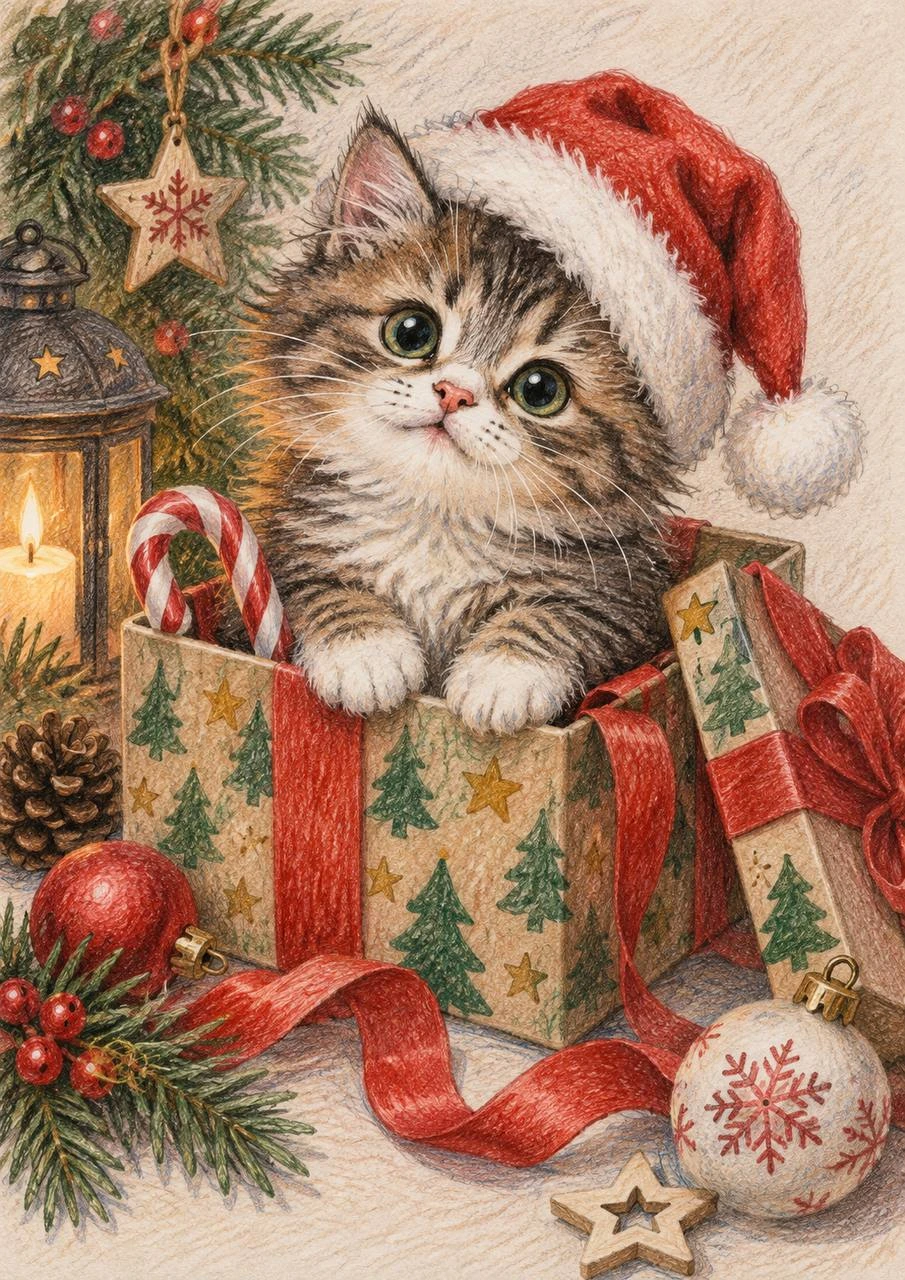 Kitten Peeking out of a Gift Box