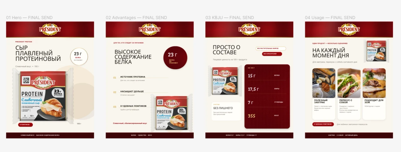 Marketplace product card set for Président Protein processed cheese
