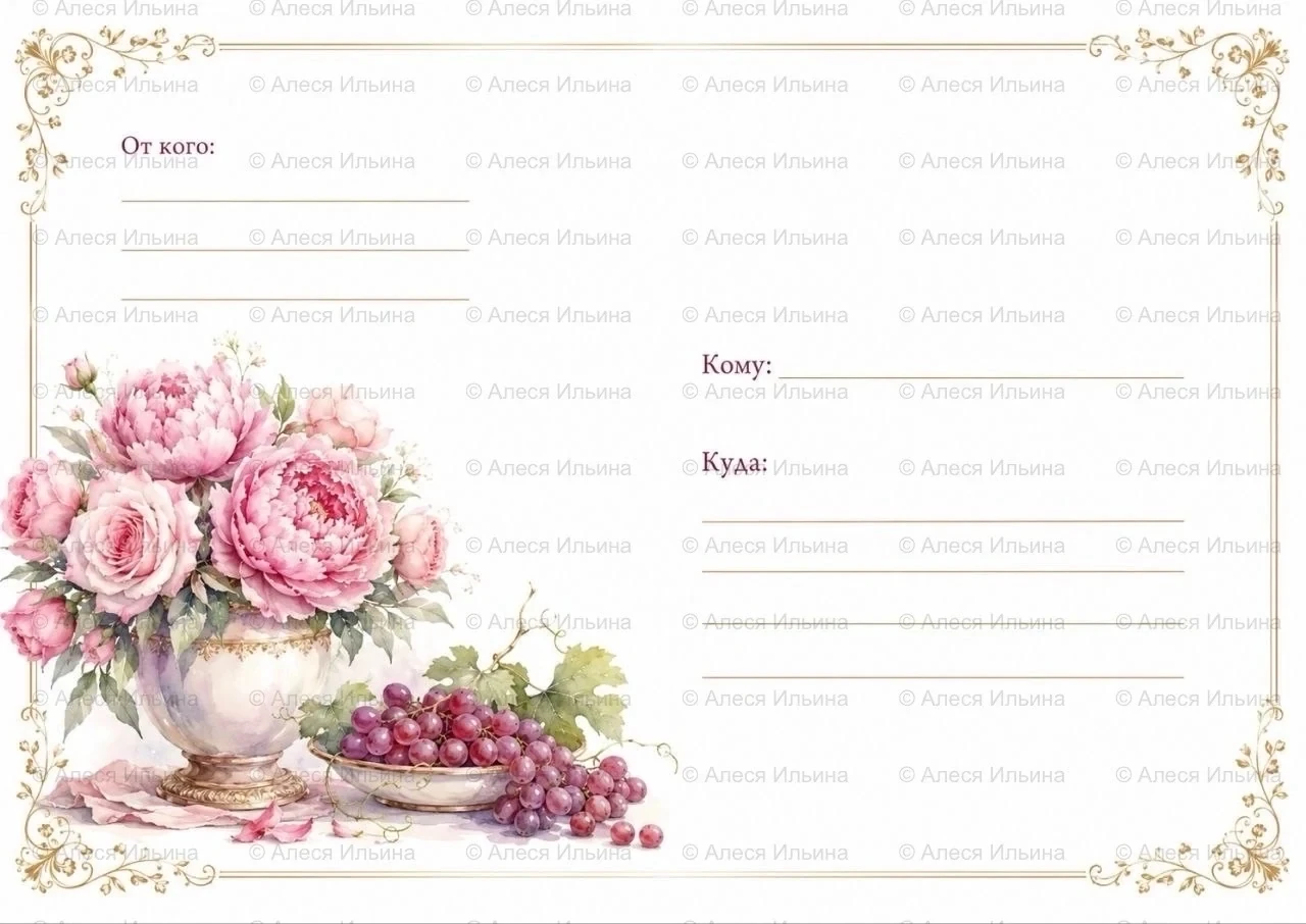 Envelope design — Peonies & Grapes