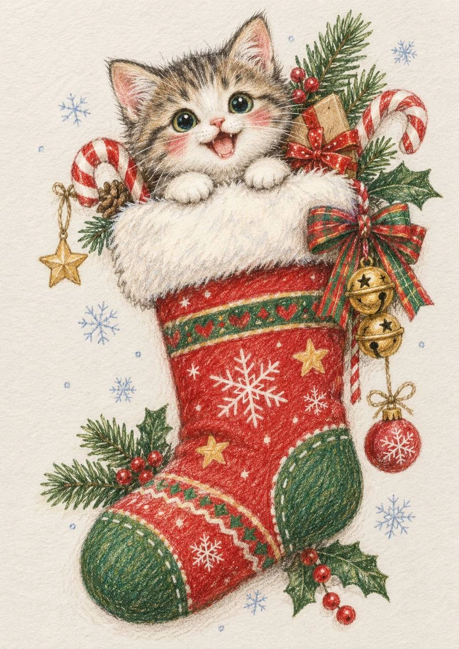 Kitten in a Christmas Stocking