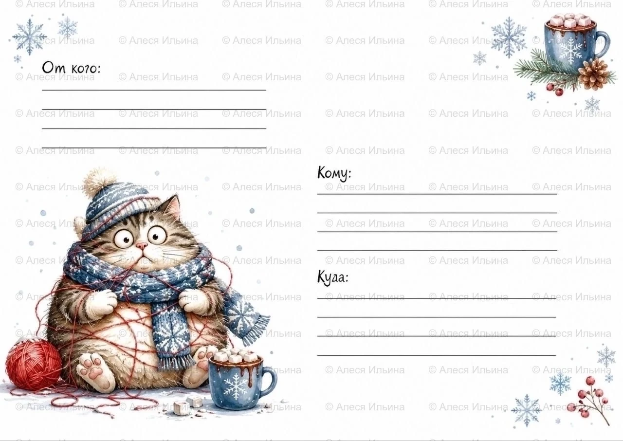 Postal envelope design — Winter Cat & Cocoa