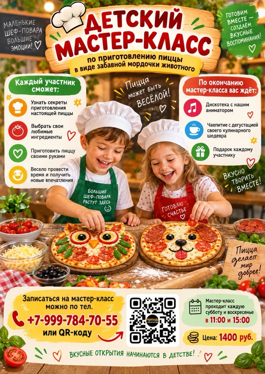 Poster and flyer design — Kids Pizza Workshop — Two Young Chefs