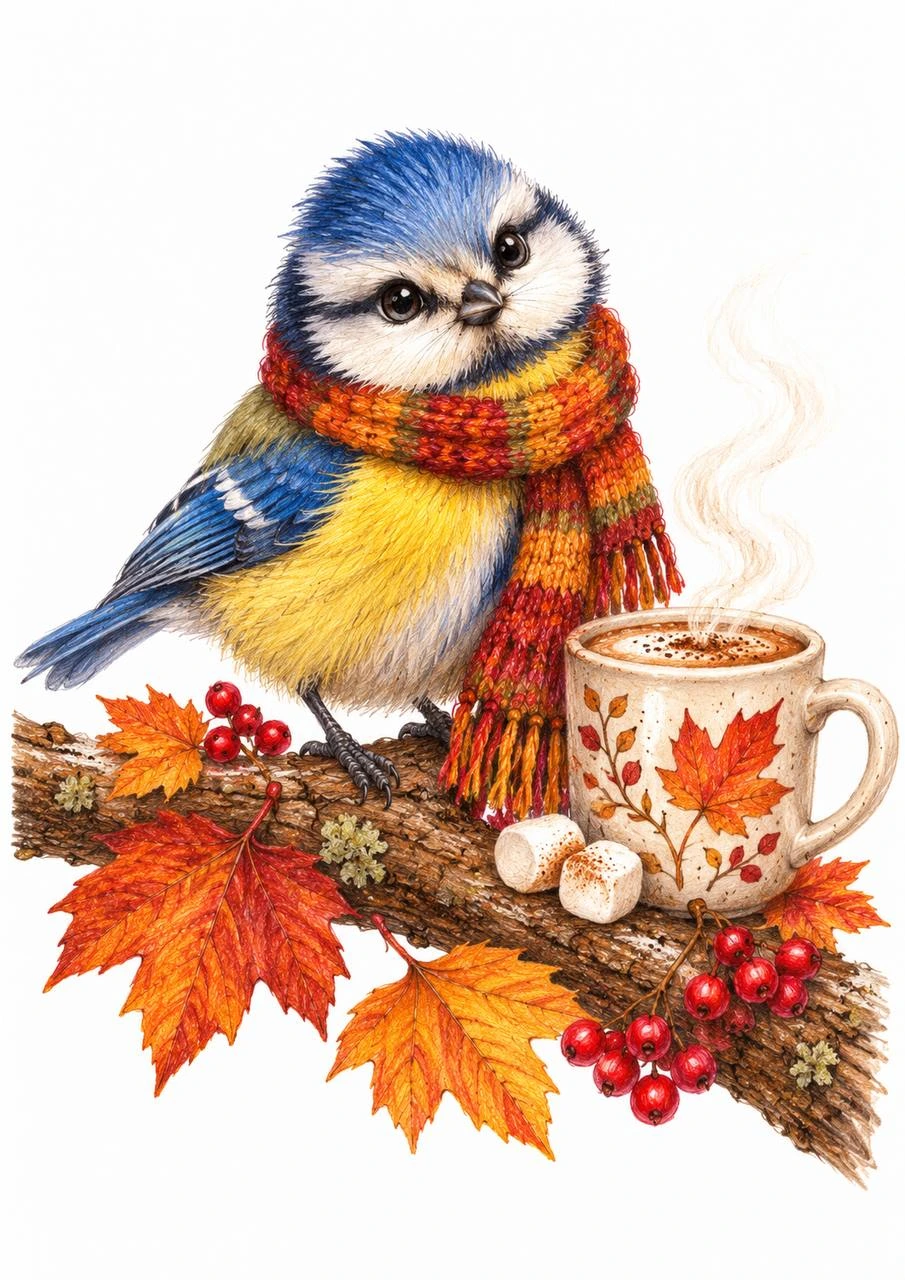 Autumn Tea with a Blue Tit