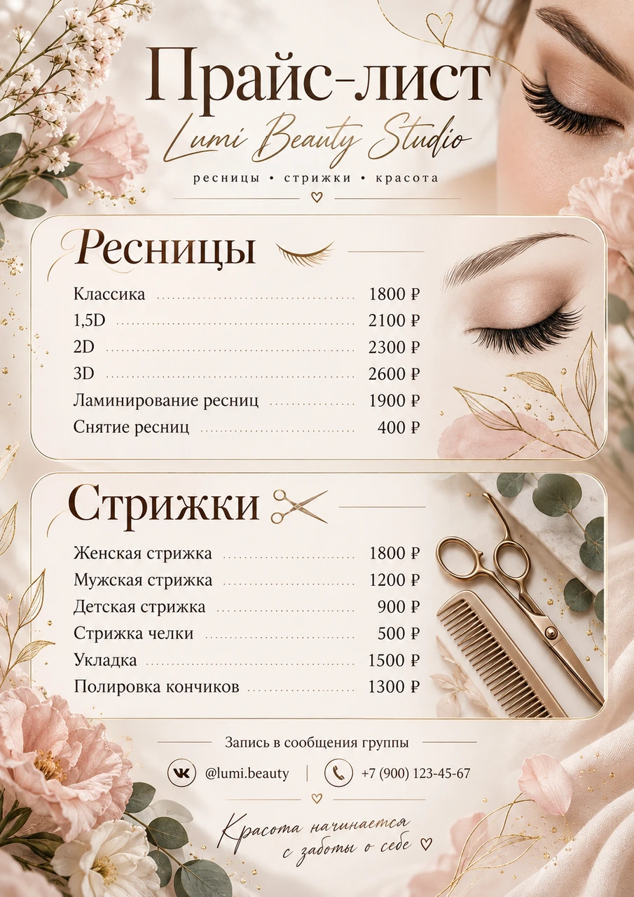 Floral Beauty Studio Price List