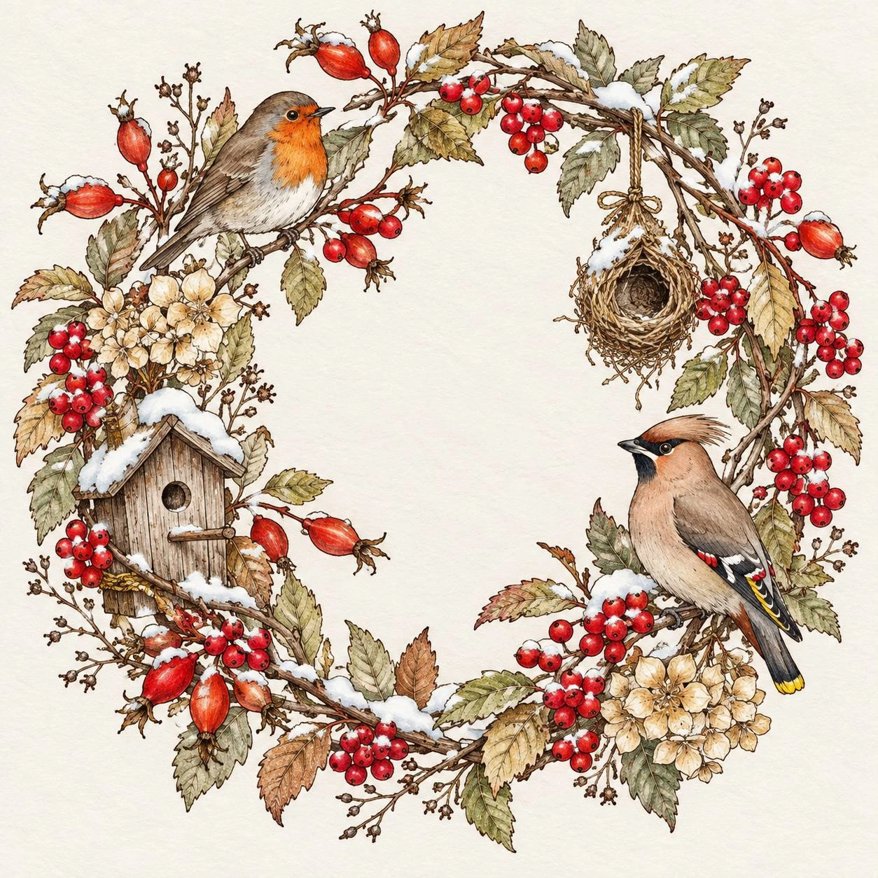 Autumn Wreath with Birds
