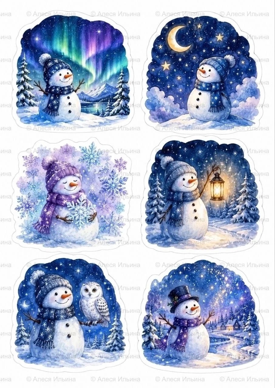 Sticker collection — Snowmen Night Scenes