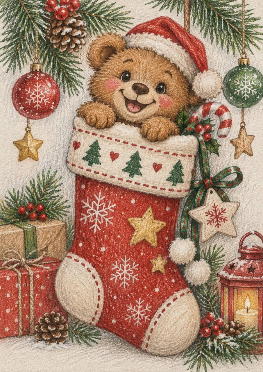 Little Bear in a Christmas Stocking
