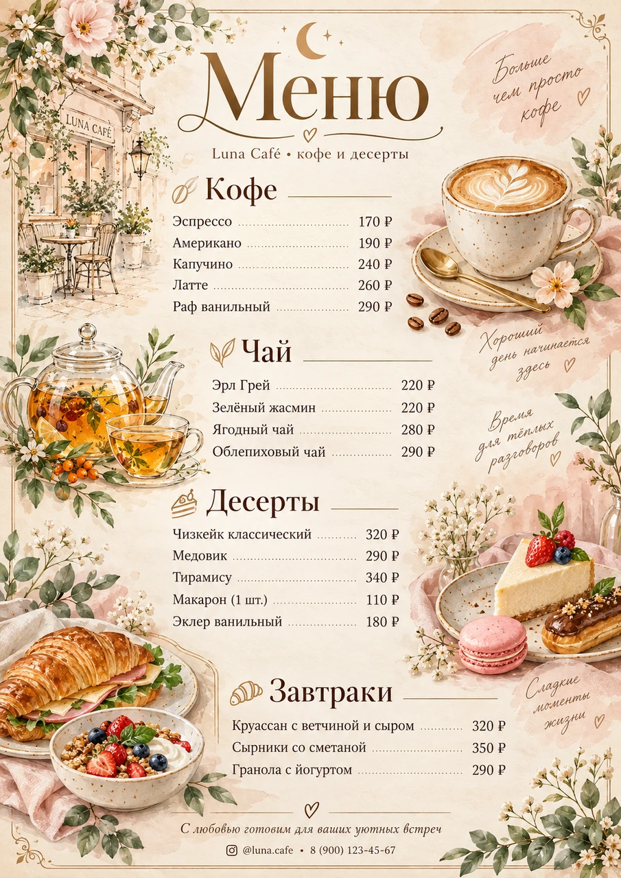 Café Menu in Warm Floral Tones
