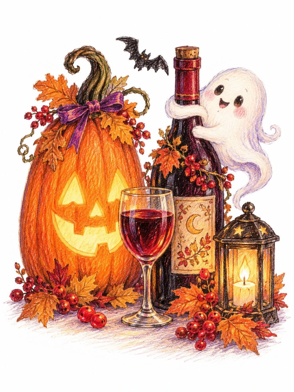 Pumpkin Evening with a Little Ghost