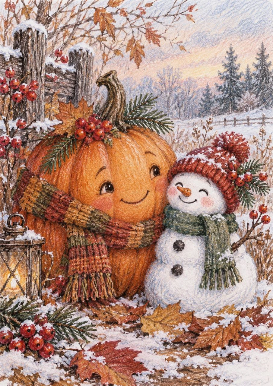 Pumpkin and Snowman — Winter Friendship